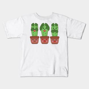 Kawaii cactus dogs in plant pots Kids T-Shirt